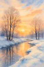 Winter Sunrise Riverbend Snowy
