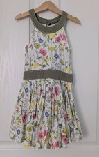 Girls Halter Neck Dress Green Cream Flowers Age 5-6 Years