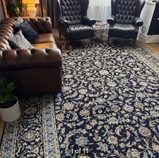 Antique Hand-Knotted Persian Rug 4x3m 100% Wool Large Blue Floral Carpet