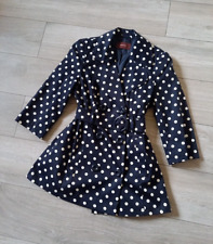 Savoir Navy Blue Spotted Short Mac Trench Coat Belt Pockets Double Button UK12
