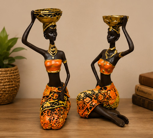 African woman figurine set - african,