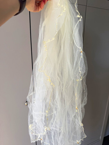 Ivory elbow length net wedding - elbow,