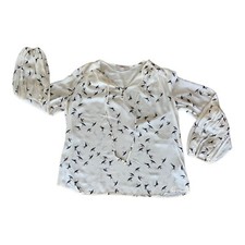 Ladies ESPRIT white black bird blouse top with feature balloon sleeve 12 damage