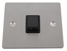 VOLEX Flat Plate 1 Gang 2 Way 10AX Light Switch, Brushed Stainless Steel / Black