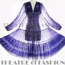INDIAN DRESS PHOOL 70s VINTAGE HIPPY BOHO GAUZE WEDDING 8 10 12 14 60s GODDESS