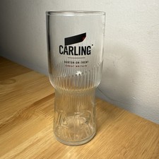 1x Carling Half Pint Glass Logo Embossed Ribbed Design - Excellent Condition