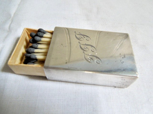 Antique silver mini matchbox - silver,