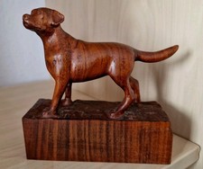 Vintage Hand Carved Hard Wood Labrador Retriever Figure Signed