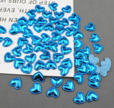 Blue metallic heart appliques, 17mm fabric heart shapes, heart embellishments,