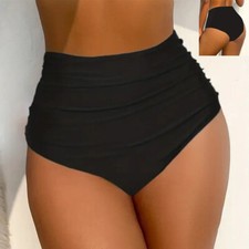 Flattering New Black High Waisted Bikini Bottoms With Tummy Control- Size 6-18