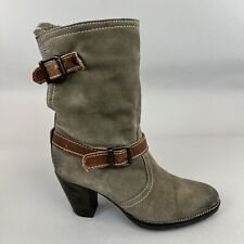 Bertie Distressed Suede Ankle Straps Buckle Pull On Fleece Lined Boots 38 UK5