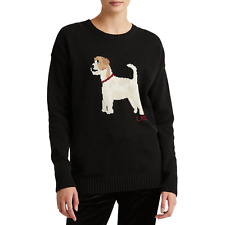 Ralph Lauren Dog Sweater - Black Knit, Crew Neck, Long Sleeves, Size M