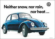 VW Beetle Blue Classic Advertising Showroom 1970's Car Picture Poster Print A1