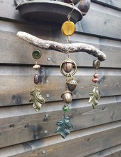 Handmade Driftwood Oak Leaf And Acorn Chimes Mobile Garden Ornament Unique