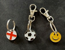 3 x Vintage Round Shopping Trolley Token Coins. Football,  Smiley, England Flag 