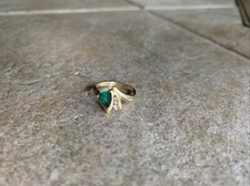 14K Yellow Gold - Emerald and Diamond Accent Ring - Vintage