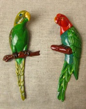 2 Large Handpainted Plastic Vintage Parrot Fridge Magnets