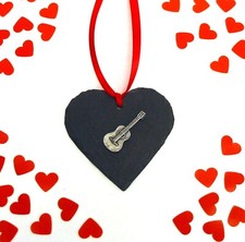 Acoustic Guitar Handmade Slate Heart Mum Dad Christmas Tree Decoration Xmas Gift