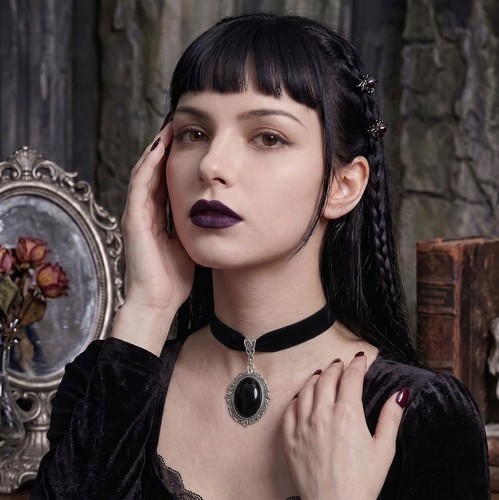 Black choker necklace red - black,
