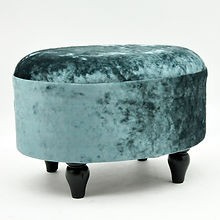 Footstool Oval Blue Velvet 30