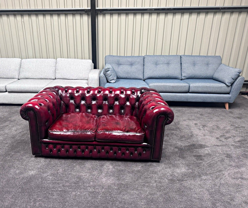 Oxblood leather chesterfield - oxblood,