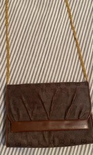 Vintage Authentic Gucci Brown Monogram Bag With Gold Plated Chain Strap Cross Bo
