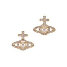 Vivienne Westwood Olympia Pearl Stud Earrings Gold Tone With Gift Packaging 🎁