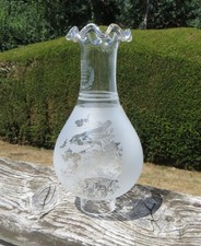 Etched Oil Lamp Chimney / Hurricane Shade - Crane/Bird & Nest - JC Meyers Dublin