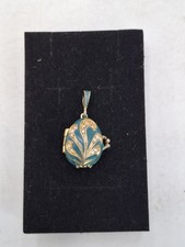 Faberge Egg Style Pendant Enamel Turquoise Locket Red Apple Inside 3 cm