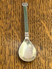 Unusual silver gilt & enamel salt or mustard spoon Sheffield 1932