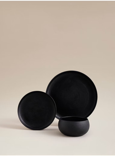 Black textured dinner set 12 - set,