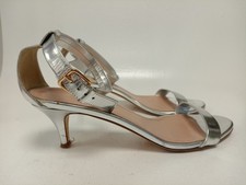 J.Crew Silver Leather Kitten Heel Sandals Size UK 10 Made in Italy - Preowned 