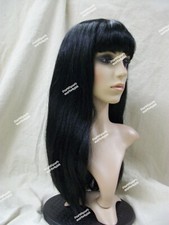 Black Mystique Wig w/ bangs Go Go Cher Cleopatra Egyptian Queen Morticia Addams