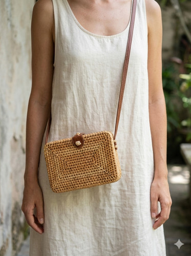 Rattan wicker crossbody bag - wicker,