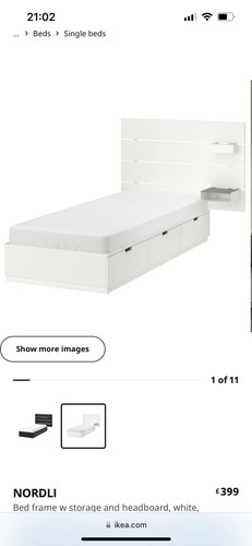 Ikea white single bed - with, 3