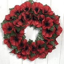 Artificial Poppy Wreath - Red