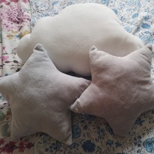 Bundle x 3 Soft Plush Kids Cushions  2 x Grey Star Shape/1 x White Cloud Shape
