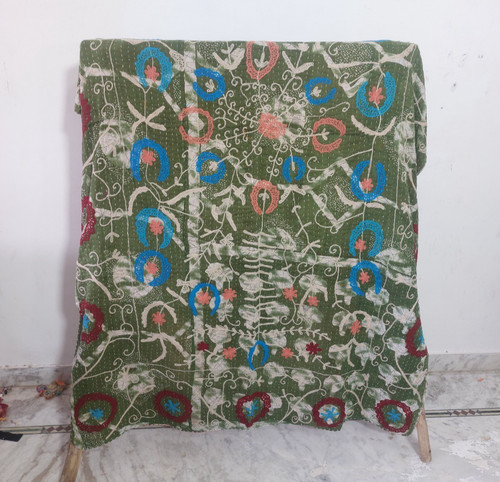 Vintage kantha green quilt - vintage,