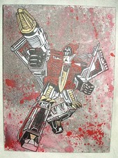 Canvas Painting Transformers Dinobot Swoop Grey Spatter Art 16x12 inch Acrylic