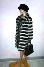 NWT Real Chinchilla Rex Rabbit Fur Coat Jacket Silver Grey Black 6 - 8 - 10/XS-S