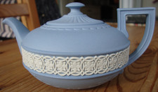 Vintage Wedgwood Blue Jasperware Miniature Egyptian Teapot.