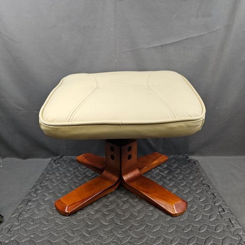 Leather foot stool wooden - wooden, legs