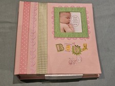Baby Girl Pink Fabric Coated Applique Embroidered Keepsake Memo Photo Album BNIB