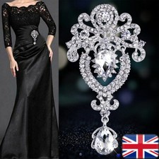 Large Flower Silver Bridal Brooch Crystal Rhinestone Diamante Wedding Broach Pin