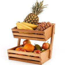 Wooden Two Tier Vegetables & Fruit Storage Rack Free Standing Kitchen Basket