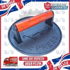 LARGE 18CM HEAVY DUTY CAST IRON BURGER BACON STEAK PRESS HEAVY WEIGHT GRILL BBQ