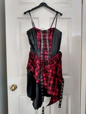 Red Black Tartan Corset Dress Mini Short Plaid Goth Alt Punk Hanky Asymmetric M