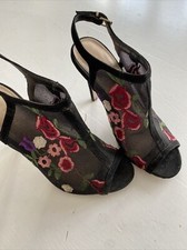 Office Black Net Flower Peeptoe Slingback Sandals  Shoes sz 3/36 Prom Party