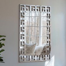 Large Art Deco Grecian Key Modern Venetian Bevelled Glass Wall Mirror Beautiful