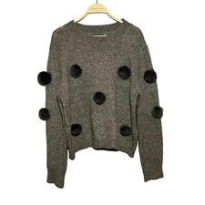 Cliche Wool Sweater Jumper Women Size L Pom Fur Ball Popcorn Party Funky Fluffy